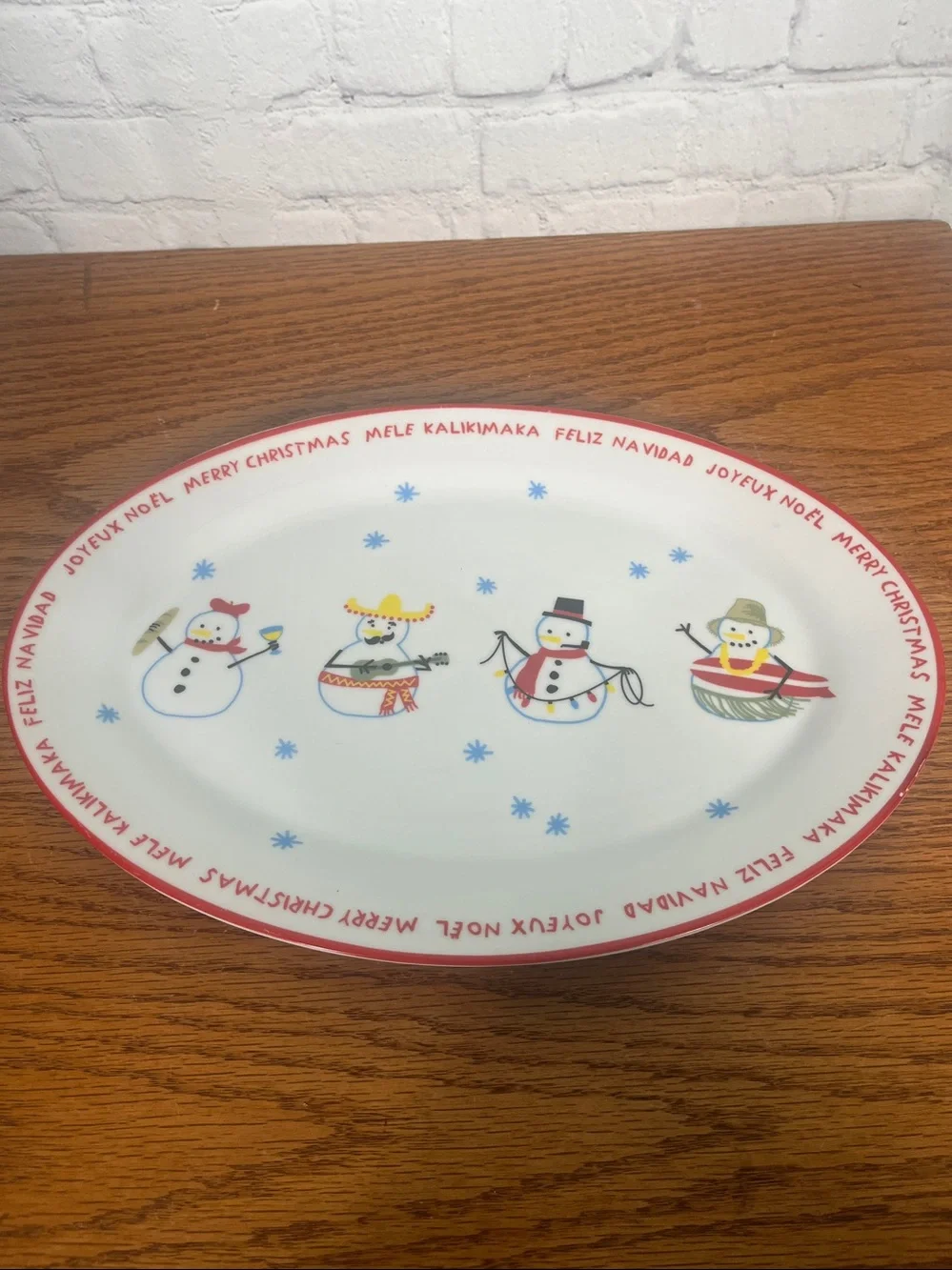 Sur la Table Platter around the world Christmas Snowmen Joyeux Noel feliz navida